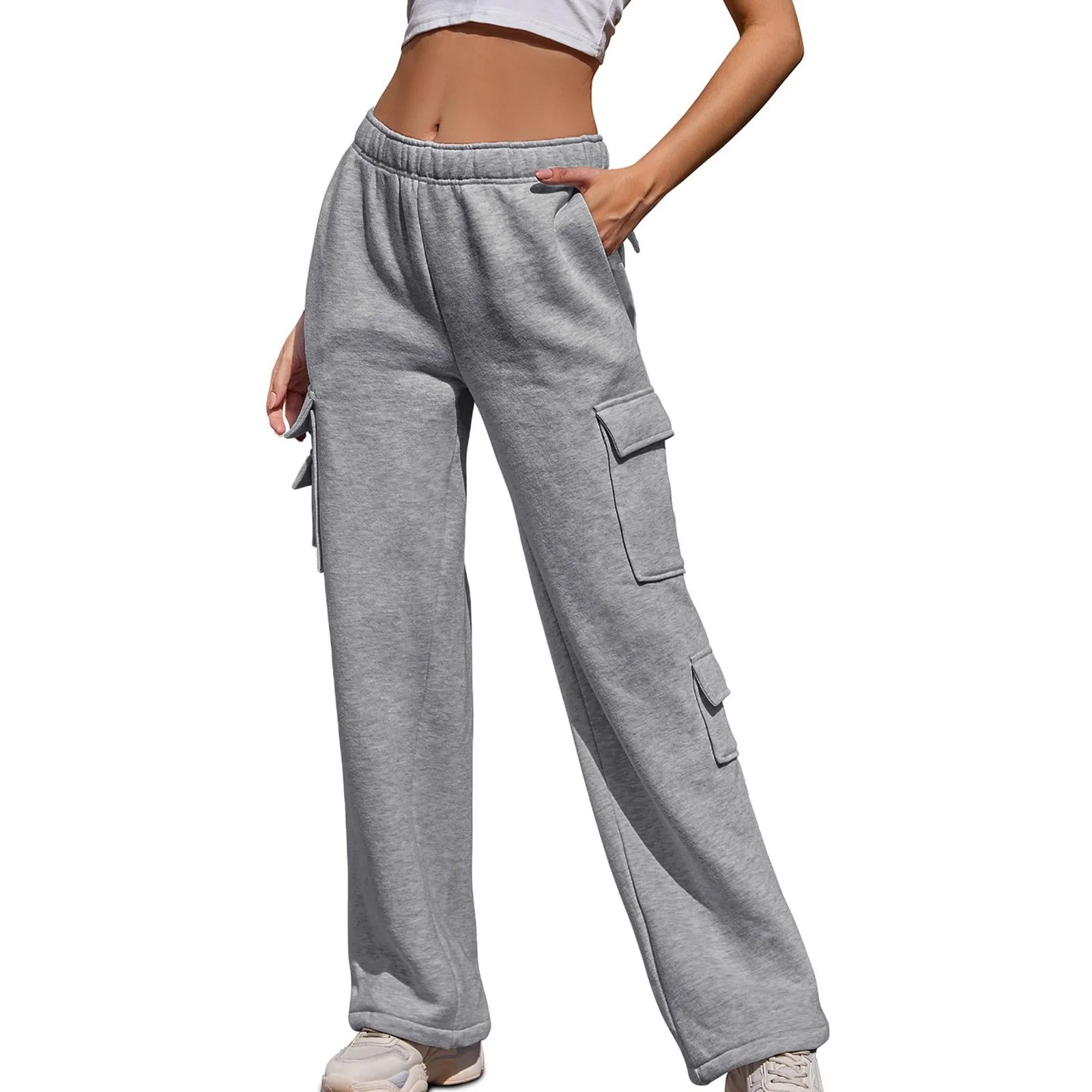 pbnbp Women's Casual Cargo Sweatpants Fleece Lined High Elastic Waist Athletic Loungewear Baggy H... | Walmart (US)