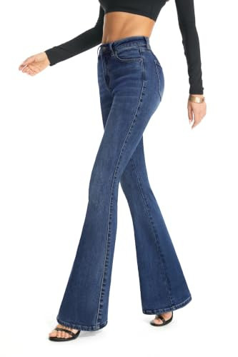 FLYING BANANA Women's Totally Shaping Curvy Stretchy Bootcut Flare Denim Jeans (Metallic, 16) | Amazon (US)