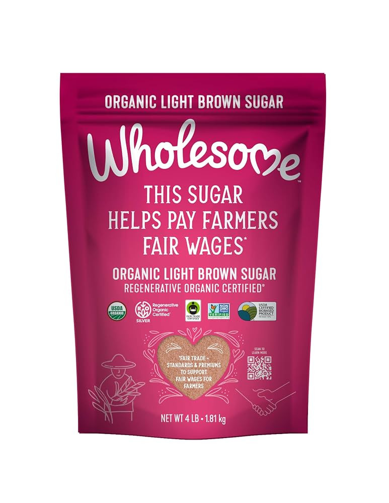 Wholesome Sweeteners 4-Pound, 64 Ounce, Organic Light Brown Sugar, Fair Trade, Non GMO, Gluten Fr... | Amazon (US)