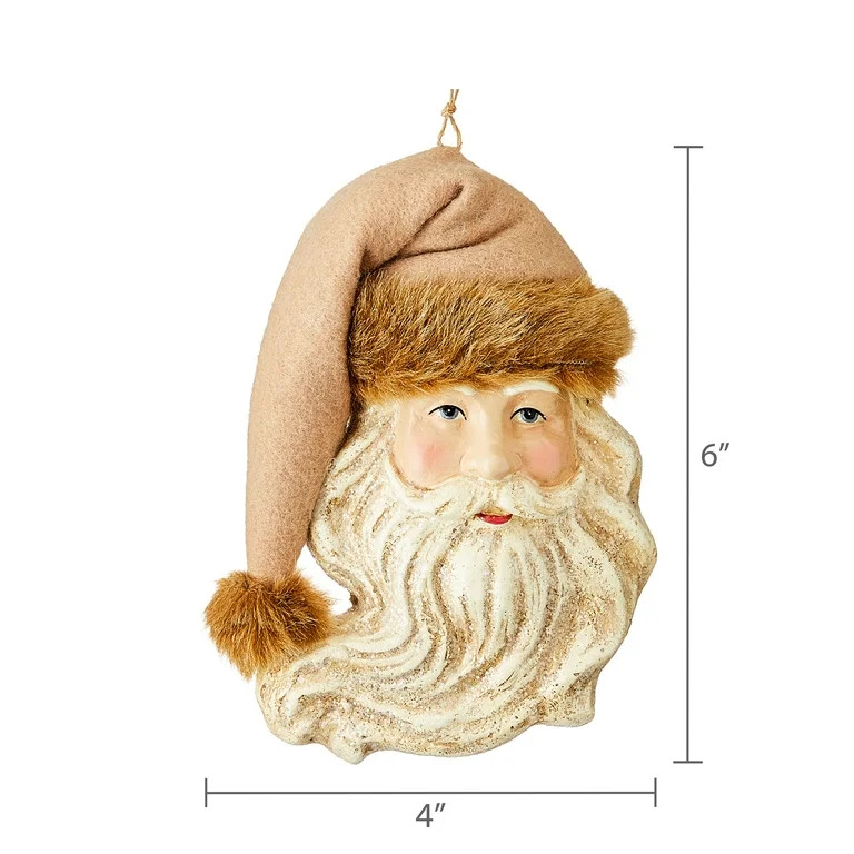 Brown and White Paper Mache Santa Fur Trim Christmas Ornament, Cabin Chic Theme, 6.6", by Holiday... | Walmart (US)