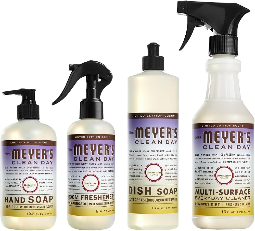 Mrs. MEYER'S CLEAN DAY Compassion Flower 4 Pack Variety, Liquid Hand Soap 12.5 OZ, Liquid Dish So... | Amazon (US)