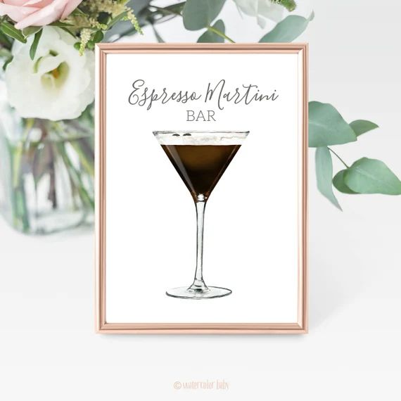 Espresso Martini Bar Digital Print, Signature Cocktail Sign, Wedding Decor, Printable, Watercolor... | Etsy (US)
