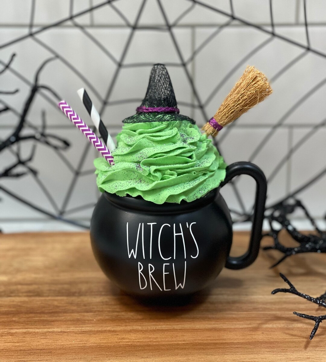 Witchs Brew Faux Drink Topper or Witchs Brew Cauldron Mug, Halloween Decor, Halloween Tier Tray D... | Etsy (US)
