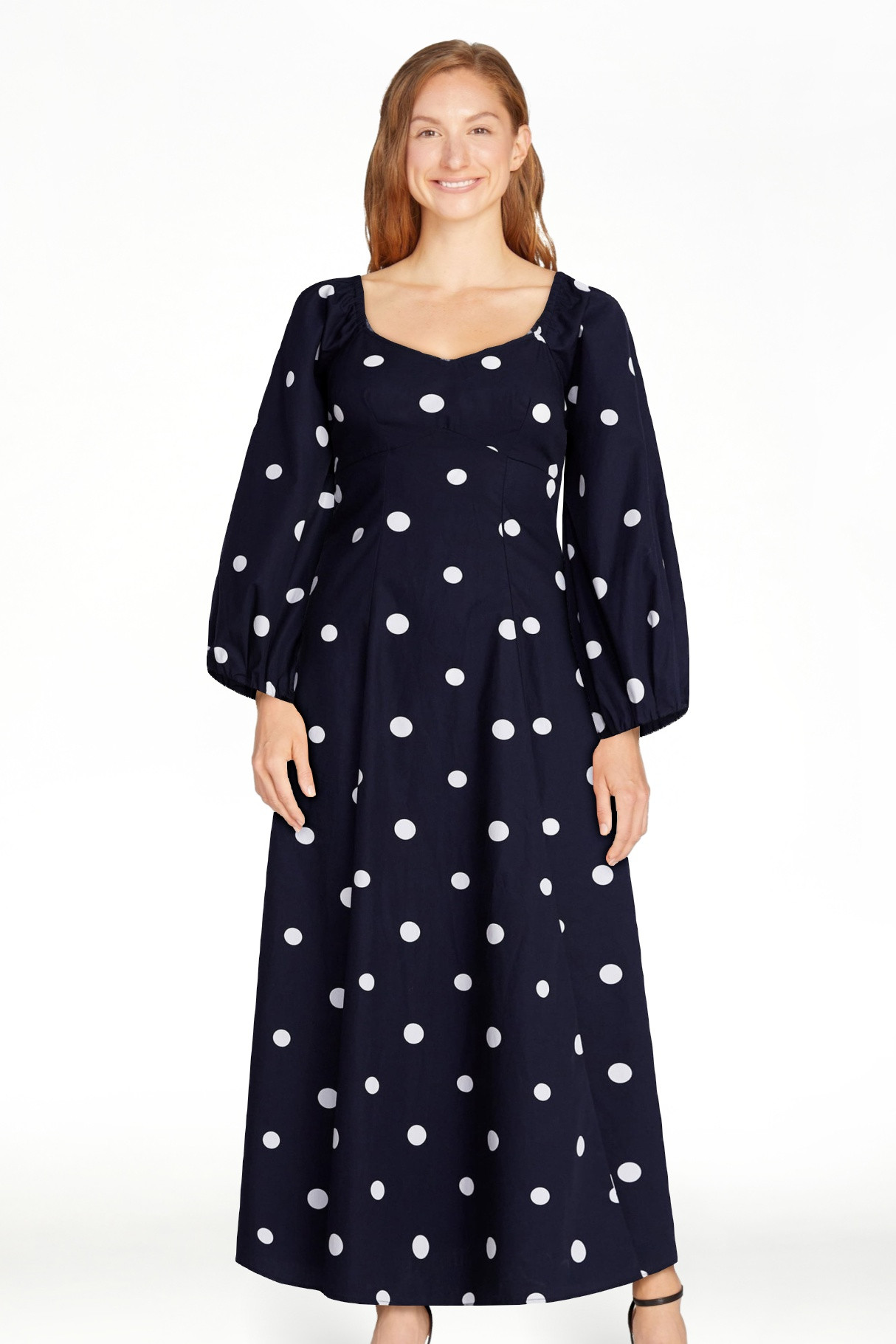 Free Assembly Women's and Women's Plus Cotton Polka Dot Maxi Dress with Puff Sleeves, Size-XS-4X | Walmart (US)