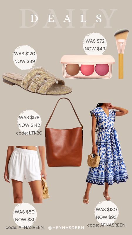 Daily deals on Sam Edelman sandals, Tarte blush palette & brush, Madewell tote bag, Abercrombie linen shorts, Abercrombie dress 

#LTKSaleAlert