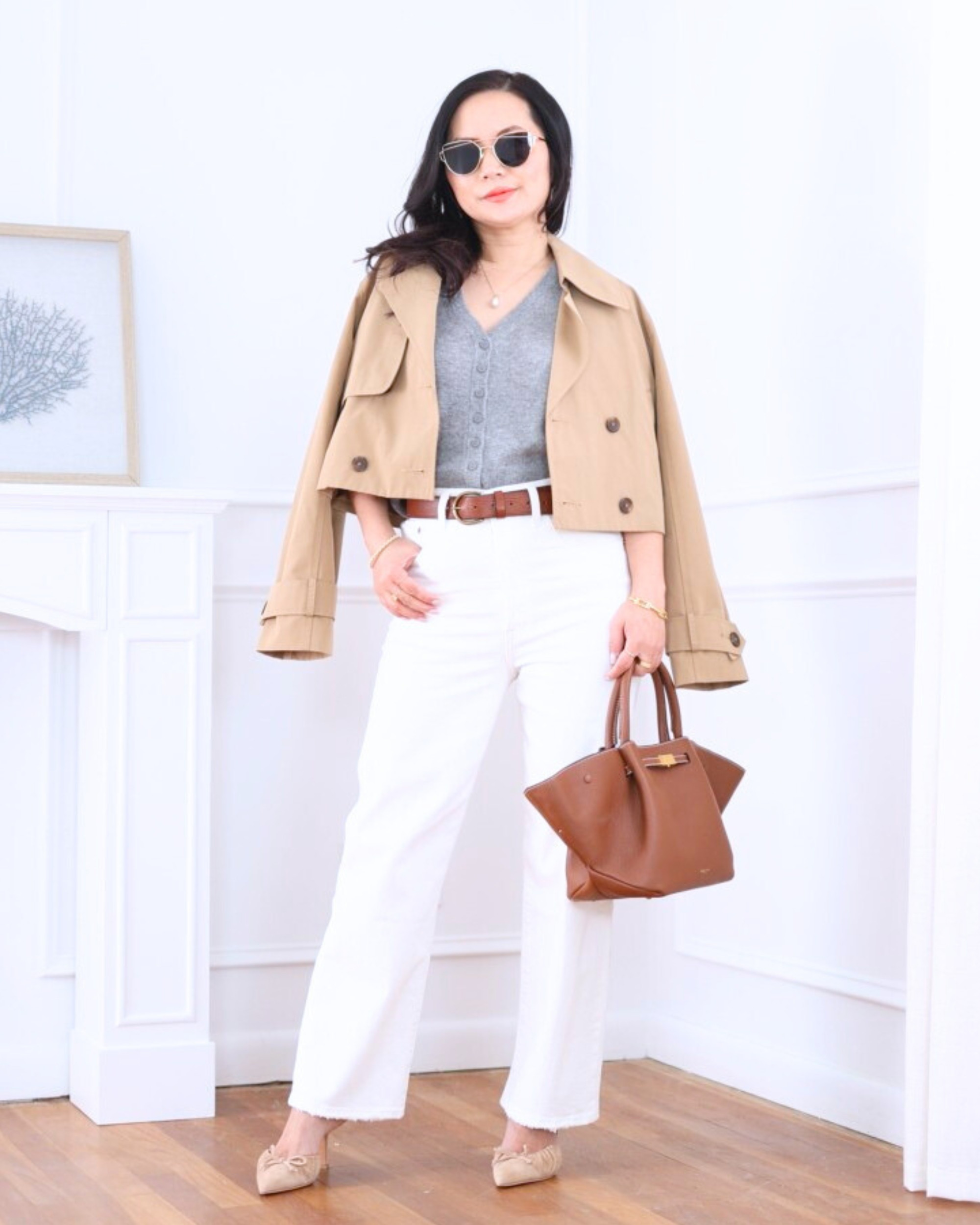 Cropped trench from Abercrombie layered over a short sleeve cardigan from Quince, paired with straight jeans from Levi’s for an easy, polished everyday look. I’m 5’2, wearing size XS.

#LTKOver40 #LTKPetite #LTKootd