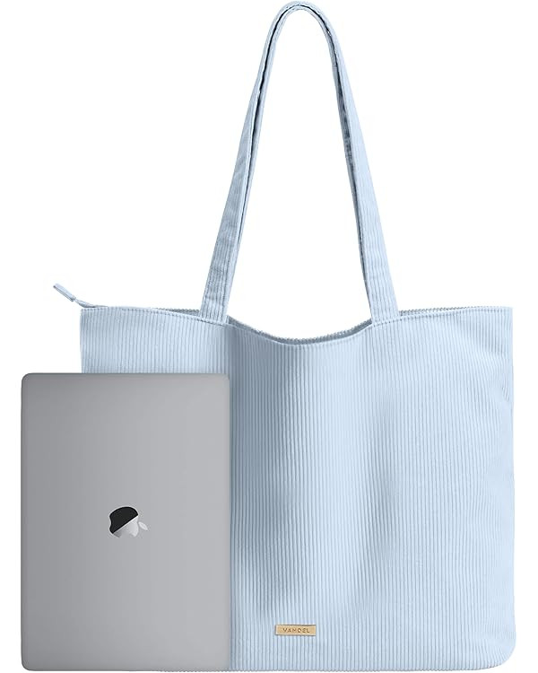 VANDEL Corduroy Tote Bag for Women and Men with Zipper and Inner Pockets. Cute School Tote Bag wi... | Amazon (US)