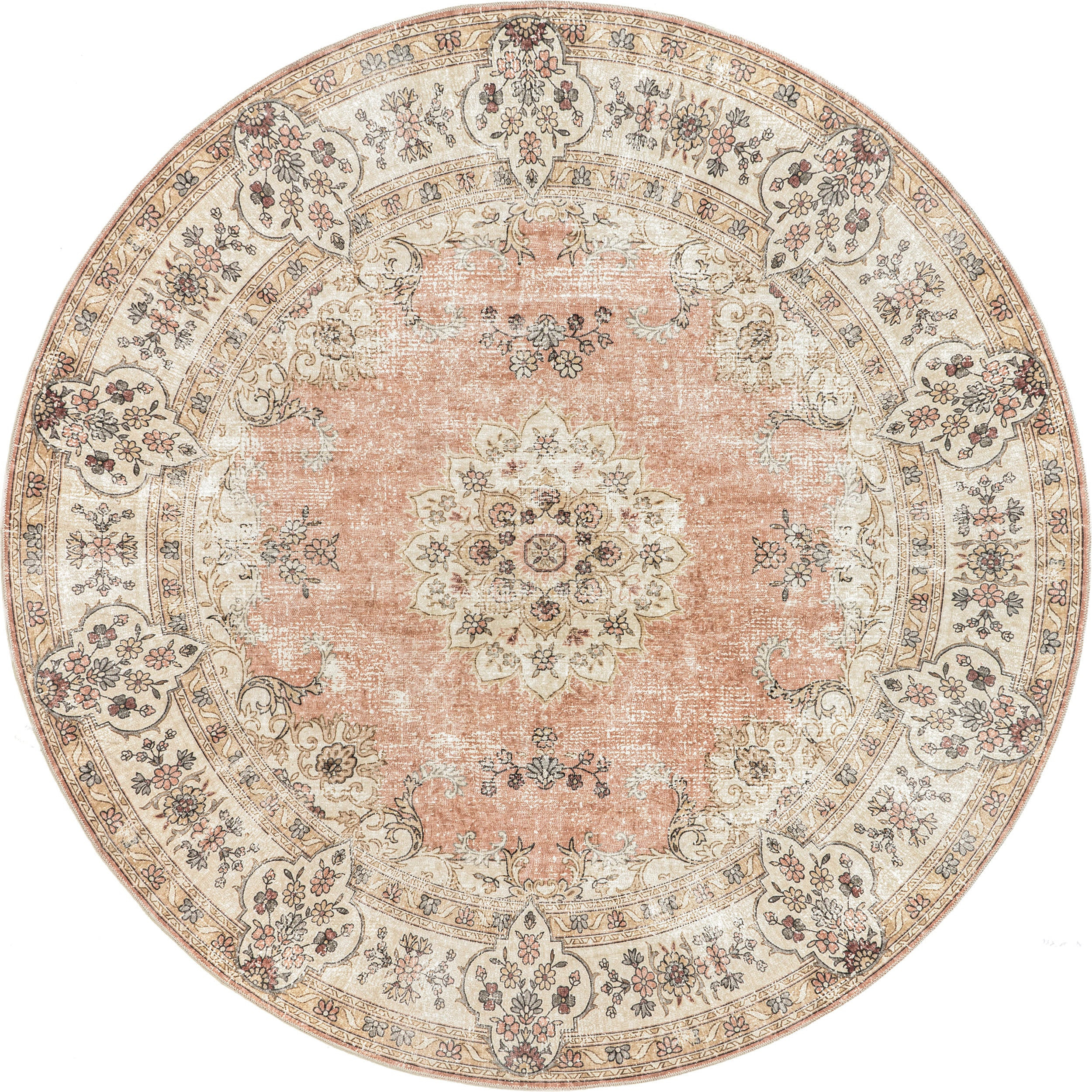 Rosette Medallion Washable Rug | Peach | Rugs USA