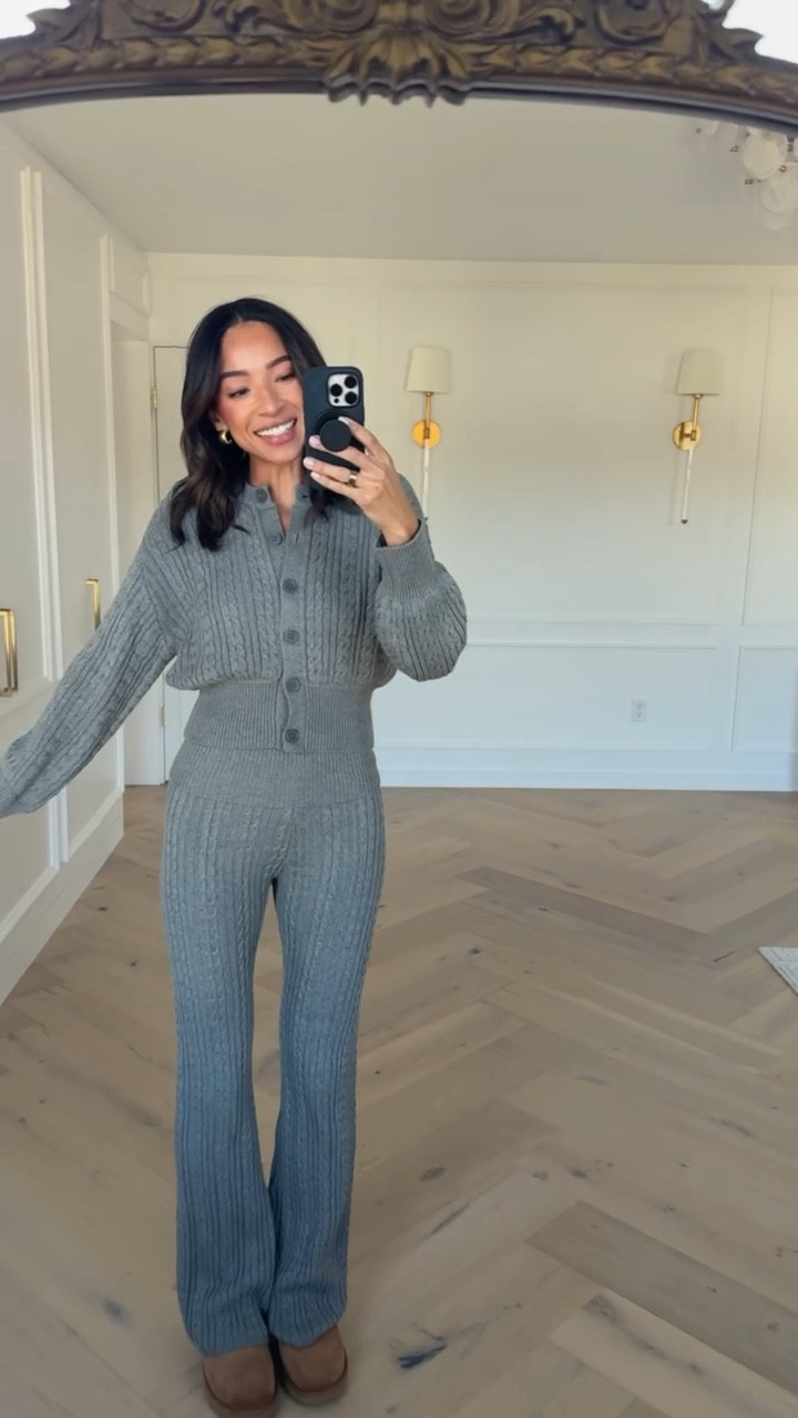 Comfy matching set perfect for a winter trip 🤍 Can be worn as separates too! Wearing size xs in cardigan and size xs in knit pants (pre-pregnancy) 

Sweater set 
Matching set 
Loungewear
Casual outfit
Winter outfit

#LTKSeasonal #LTKFindsUnder100 #LTKTravel