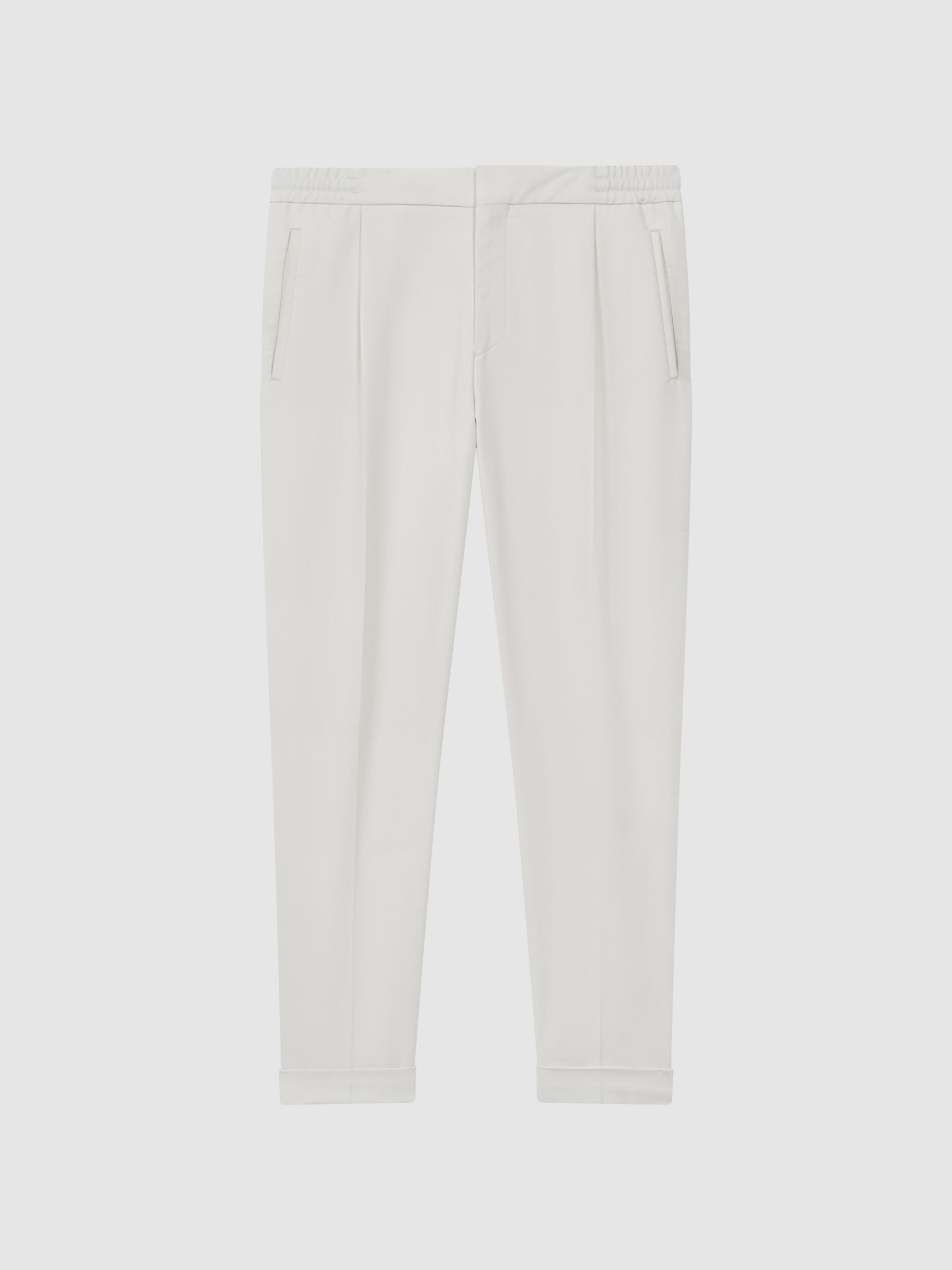 Reiss Relaxed Drawstring Trousers with Turn-Ups in Ecru - REISS | Reiss UK