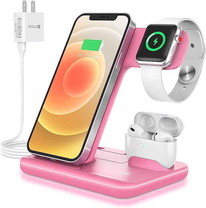 WAITIEE Wireless Charger 3 in 1, 15W Fast Charging Station for Apple iWatch SE/6/5/4/3/2/1,AirPod... | Amazon (US)