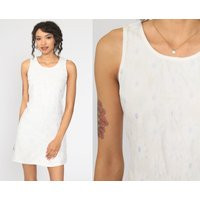 White Lace Dress Mini Daisy Bohemian Party 90S Boho Floral Vintage Sleeveless Shift Romantic Small S | Etsy (US)