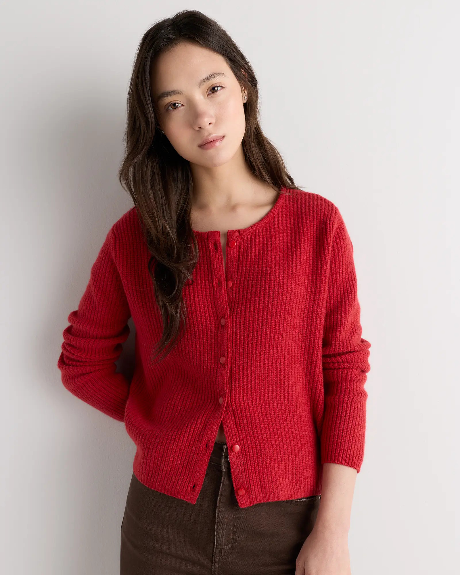 100% Yak Soft Rib Crew Cardigan | Quince