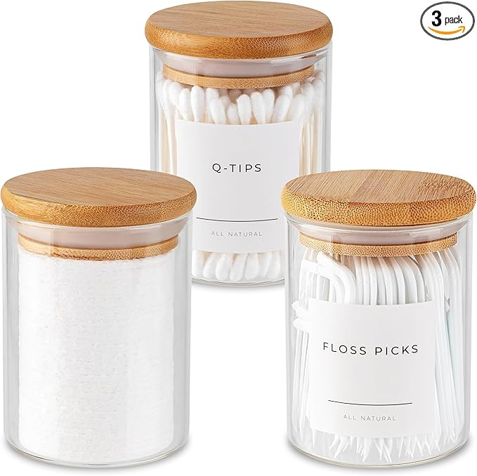 Mini Glass Apothecary Jars, Container Set, Bathroom Organizers and Storage, Bathroom Decor, with ... | Amazon (US)