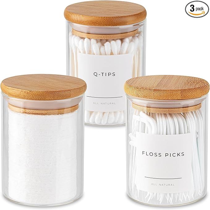 Vase and Vessel Mini Glass Apothecary Jars with Bamboo Lids, Small Bathroom and Kitchen Storage O... | Amazon (US)