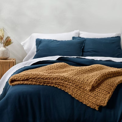 50"x70" Oversized Solid Bed Throw Warm Brown - Casaluna™: Heavyweight Reversible Knitted Blanket, Art & Design Style | Target