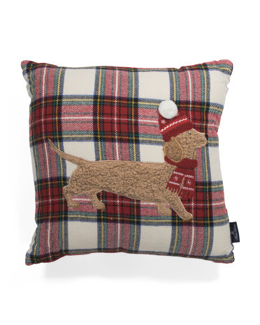 18X18 Plaid Dachshund Pillow, Polyester/Acrylic | TJ Maxx