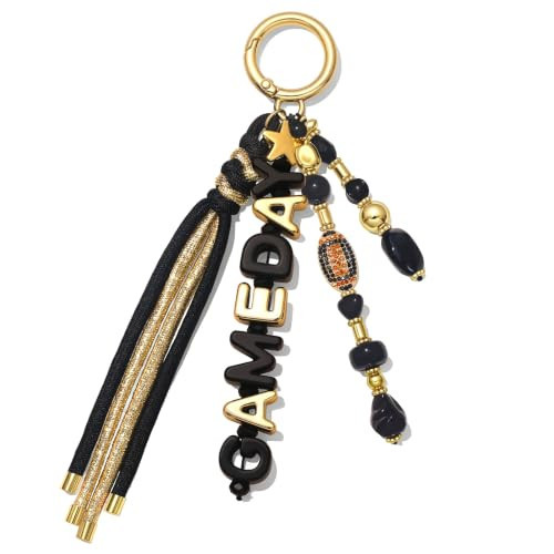 ANGLESJELL Football Bag Charms for Handbags, Paracord Rope Game Day Purse Charms Keychains Football Cheer Mom Accessories Sports Fan Gifts (Black Gold) | Amazon (US)