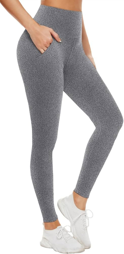 Leggings with Pockets for Women - Buttery Soft Non See Through Yoga Pants High Waist Tummy Contro... | Amazon (US)