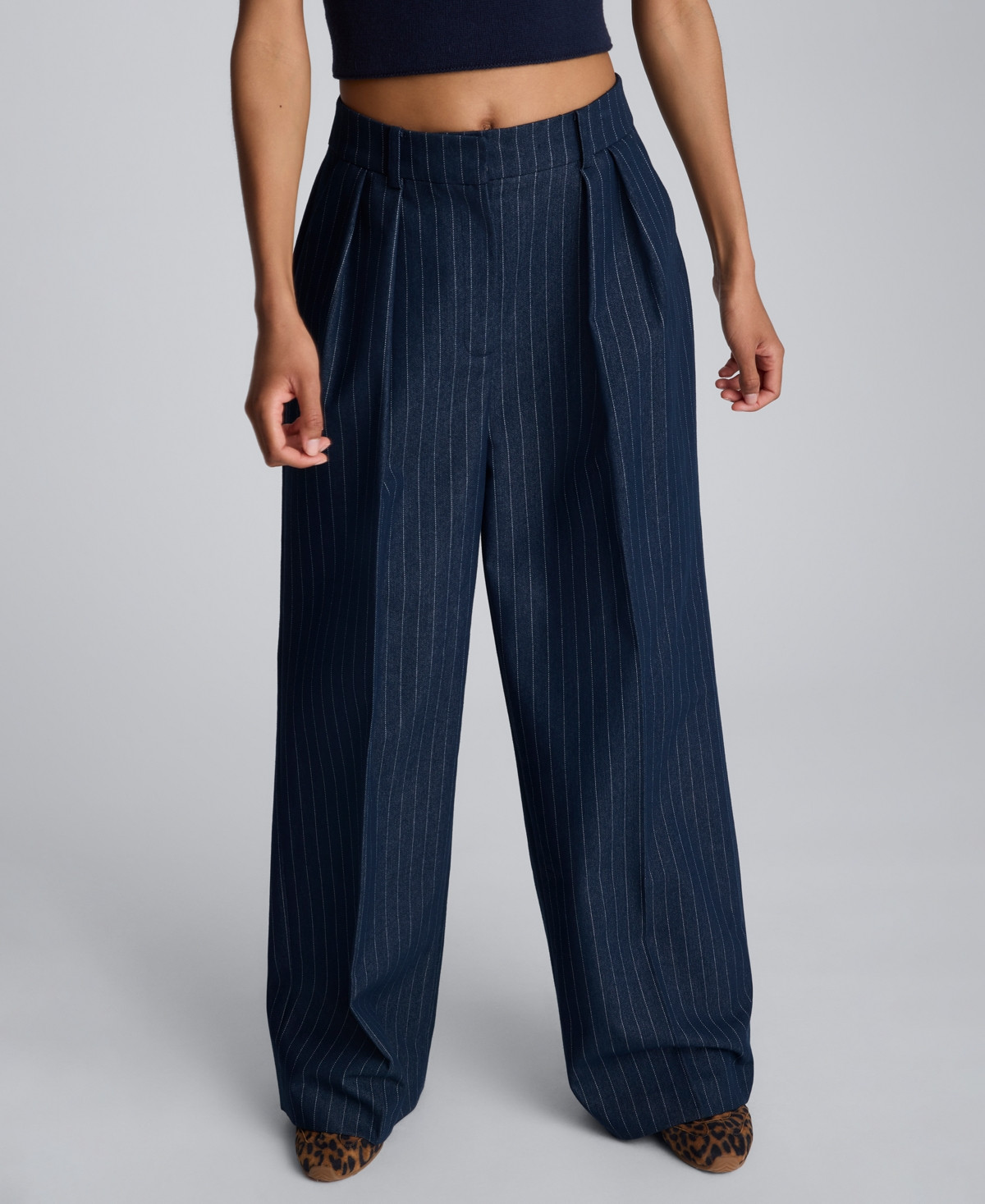 Kenneth Cole Women's Pinstripe High Rise Ankle Pants - Dark Navy / White | Macy's