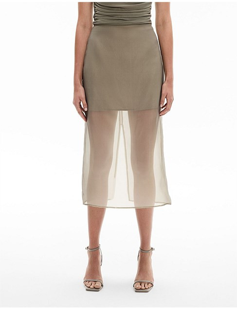 Organza Skirt Midi Length Khaki | David Jones (Australia & New Zealand)