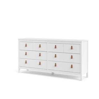 Madrid 8-Drawer White Double Dresser 31.38 in H. x 62.83 in W. x 15.12 in D | The Home Depot