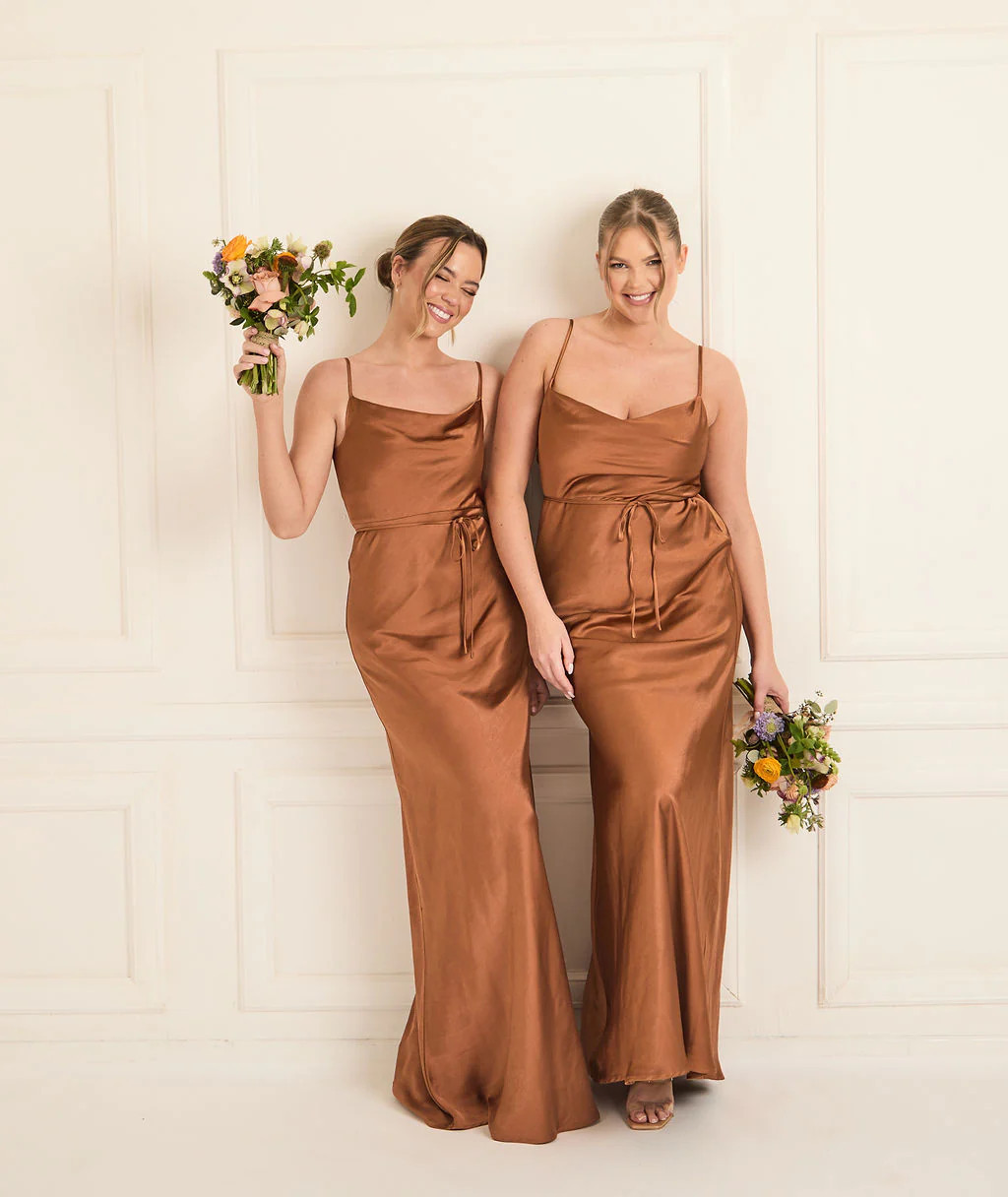 Cami Cowl Satin Bridesmaid Dress - Rust - 6 | Six Stories