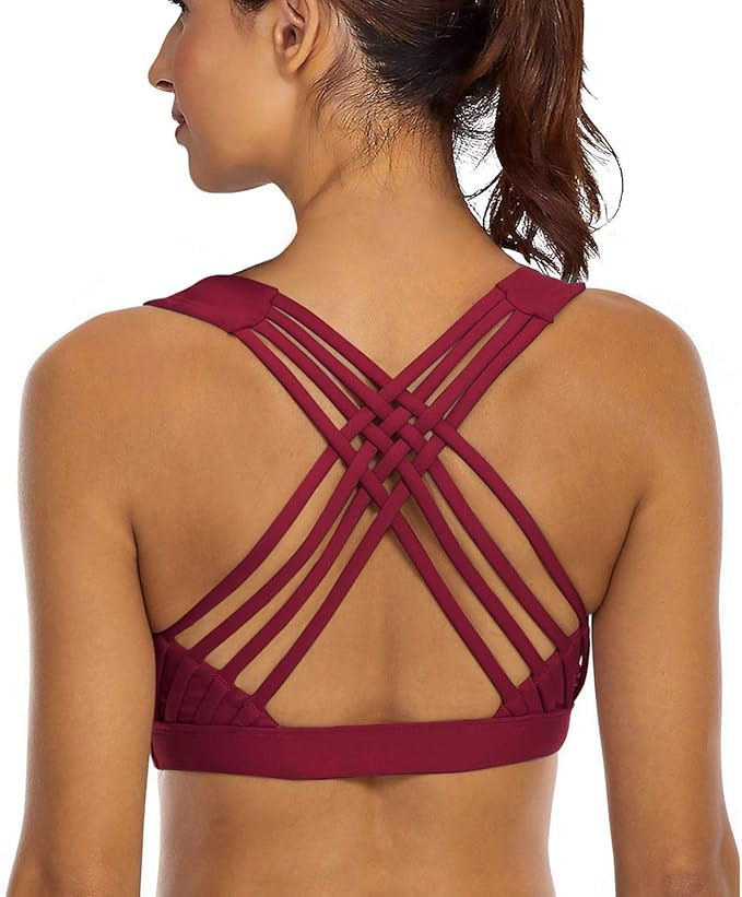 YIANNA Sports Bras for Women Cross Back Padded Sports Bra Medium Support Workout Running Yoga Bra | Amazon (US)