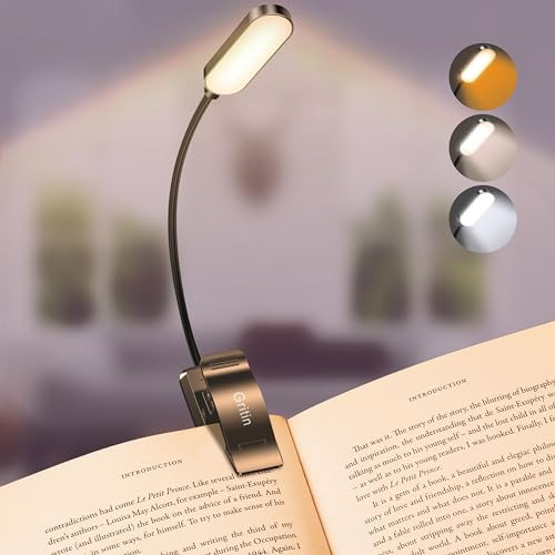 Gritin 16 LED Rechargeable Book Light for Reading in Bed- Eye Caring 3 Color Temperatures, Stepless Dimming Brightness, 80 Hrs Runtime, Lightweight Flexible Clip on Book Light for Book Lovers | Amazon (US)