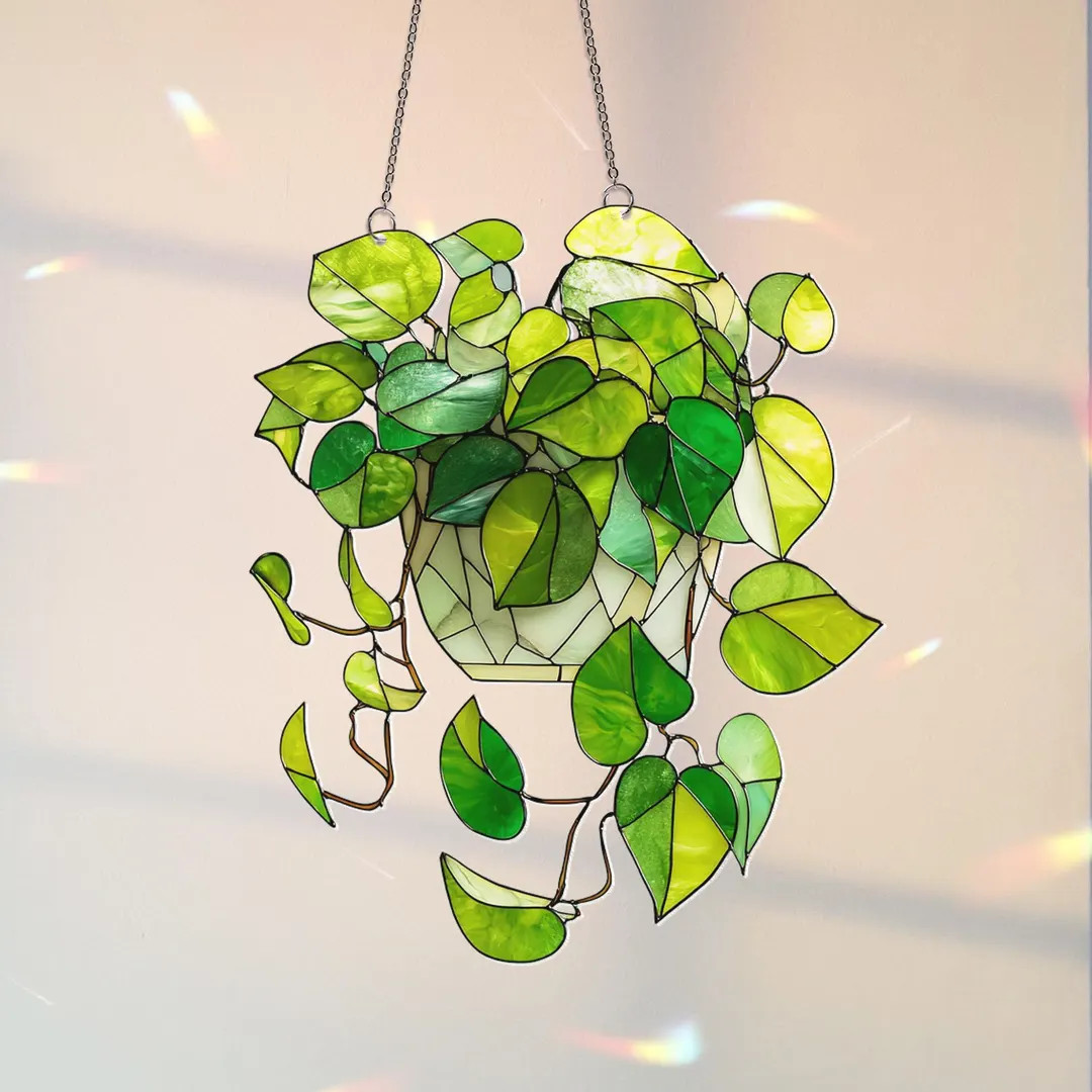 Green Plant Light Catcher, Glass Inspired Acrylic Window Suncatcher, Handmade Plant Themed Decor ... | Etsy (US)