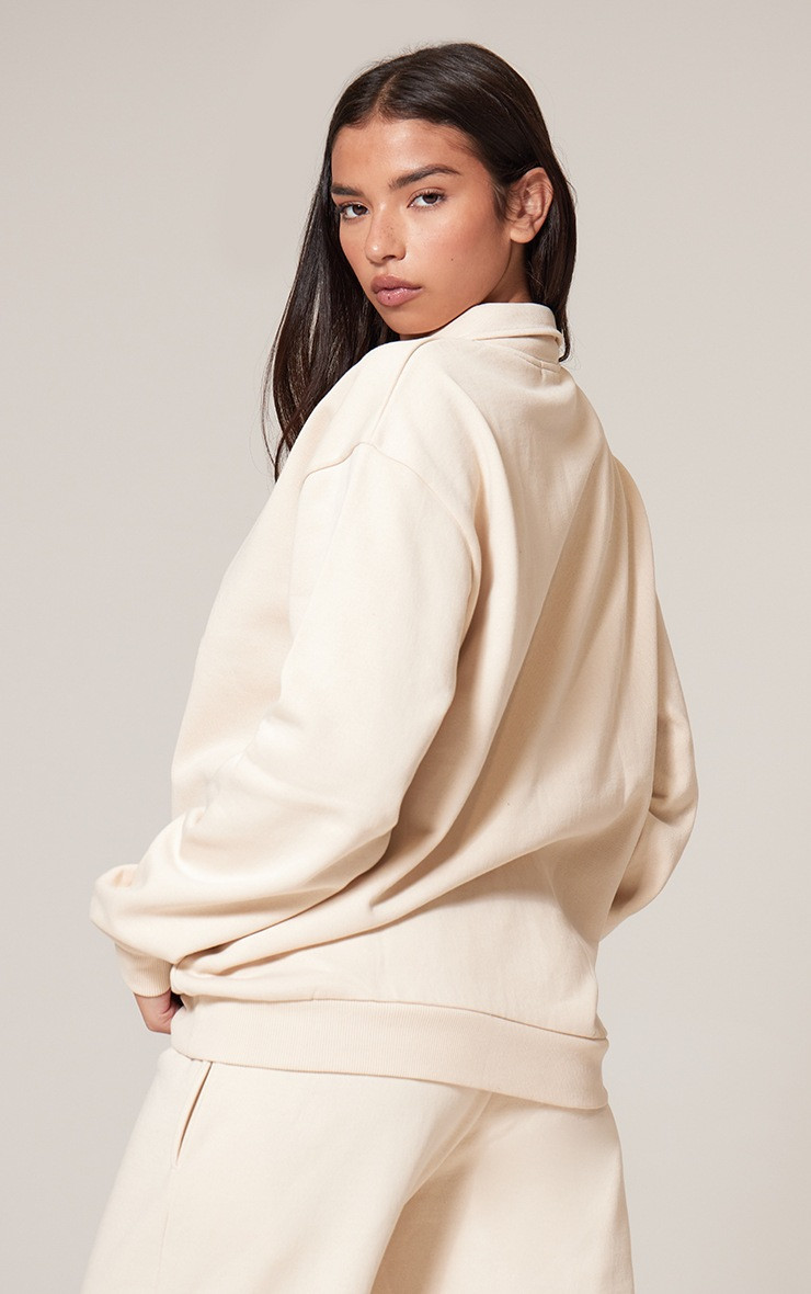 Ecru Premium Collared Oversized Sweatshirt | PrettyLittleThing UK