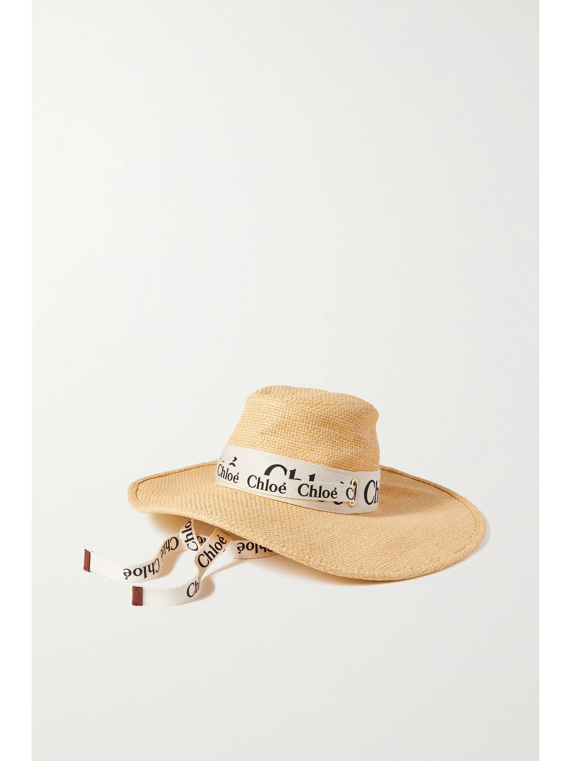 Beige Woody canvas-trimmed raffia sunhat | Chloé | NET-A-PORTER | NET-A-PORTER (UK & EU)