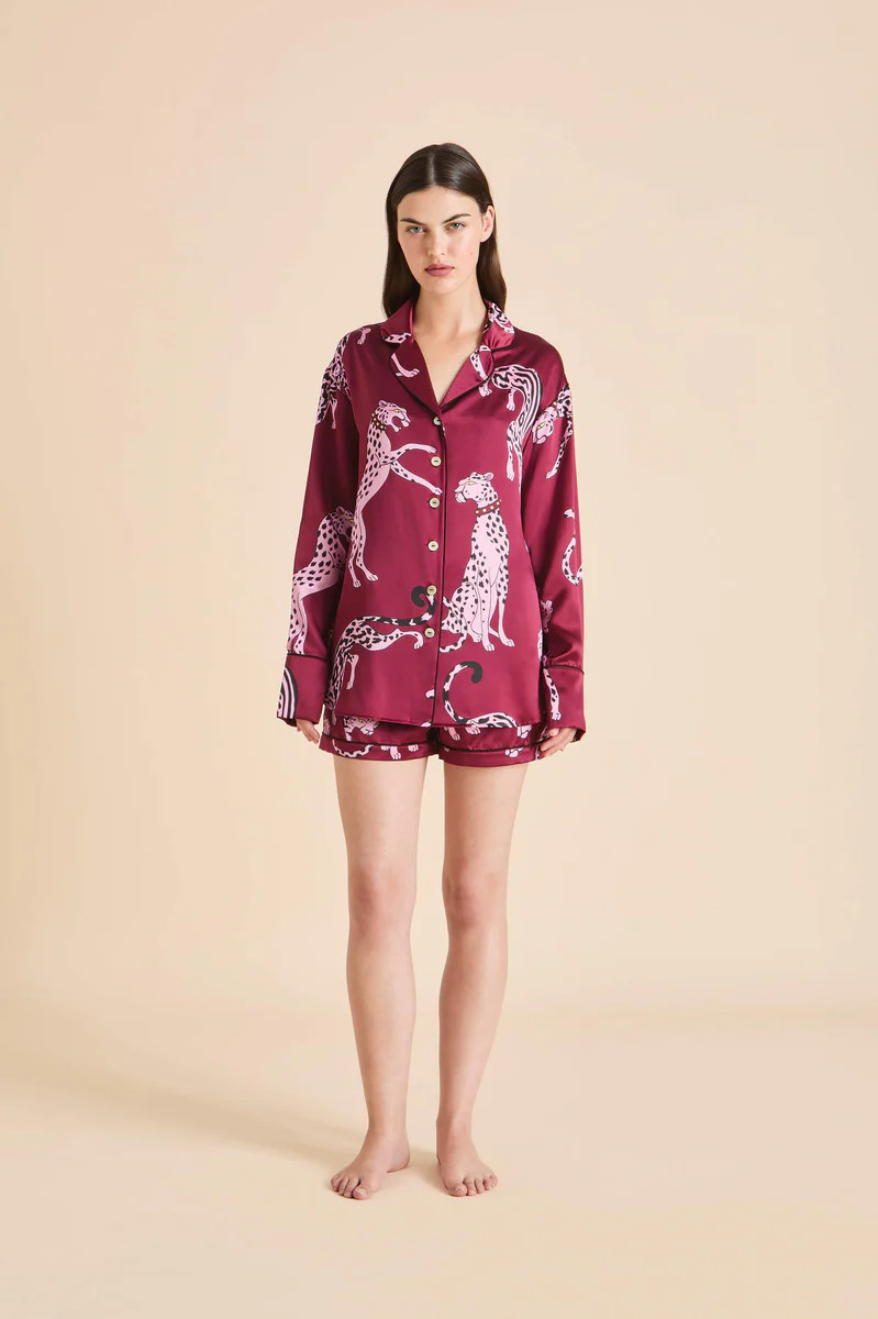 Alba Cherie Red Leopard Pajamas in Silk Satin | Olivia von Halle