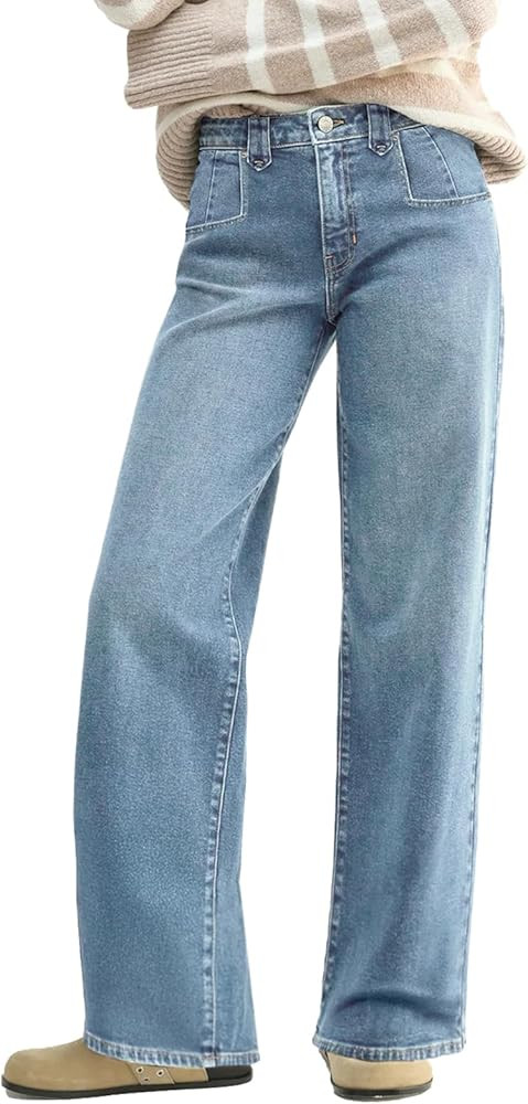 EMMIOL Baggy Jeans Women Straight Leg Mid Rise Cute Trendy Y2K Boyfriend Loose Fit Denim Pants Wi... | Amazon (US)