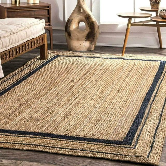 Agro Richer Black Border Beige Color Rectangle Natural Jute Area Rugs for Living, Carpet for Kitc... | Walmart (US)