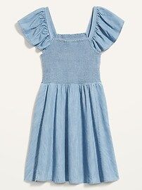 Flutter-Sleeve Fit & Flare Smocked Chambray Mini Dress for Women | Old Navy (US)