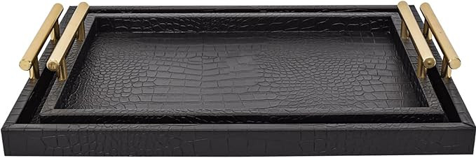 Set of 2 Modern Elegant Large Wood Serving Tray, Rectangle Decorative Tray Ottoman Tay Coffee Tab... | Amazon (US)