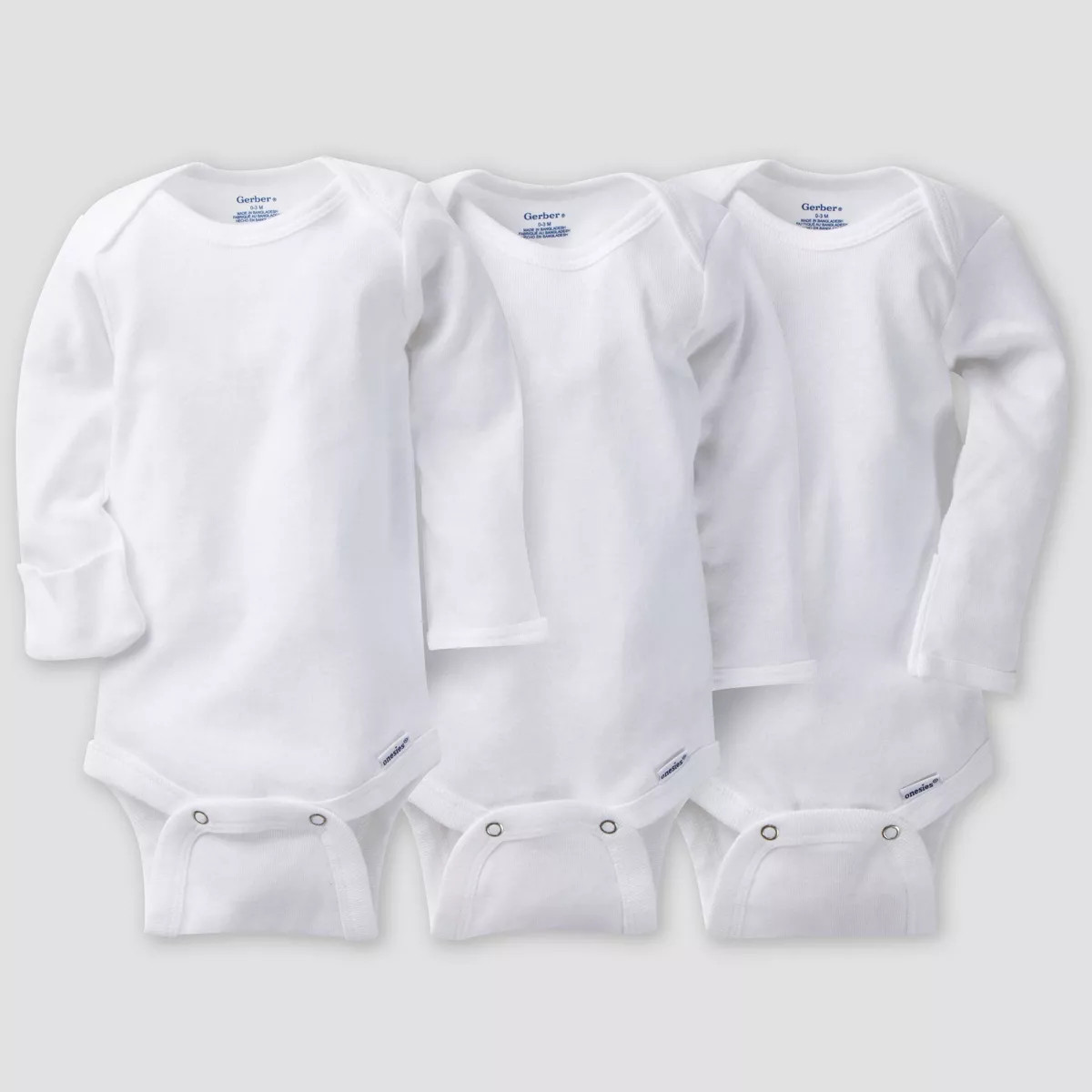 Gerber Baby 3pk Long Sleeve Bodysuit - White | Target