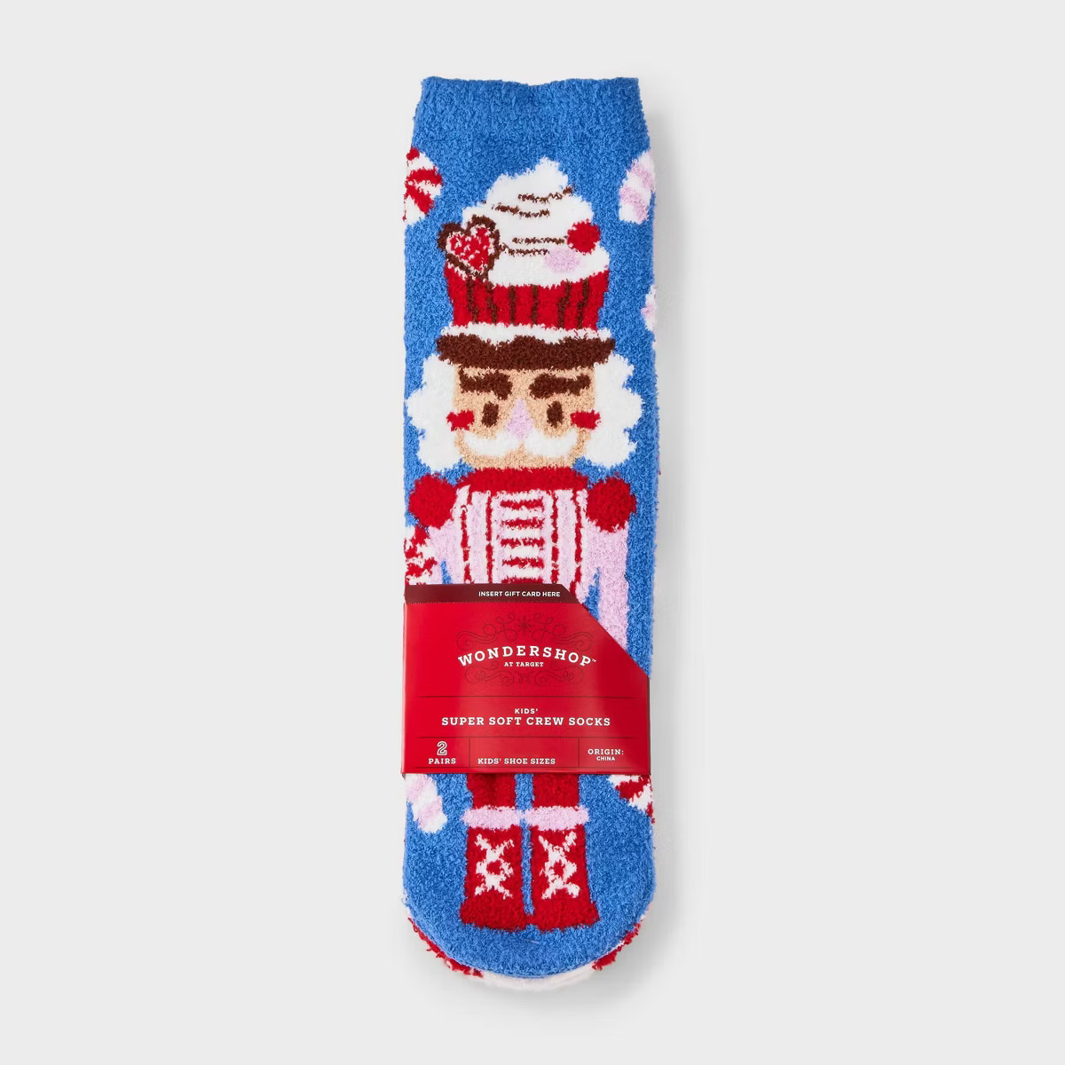 Kids' 2pk Candy Nutcracker Cozy Crew Socks with Gift Card Holder - Wondershop™ Blue | Target