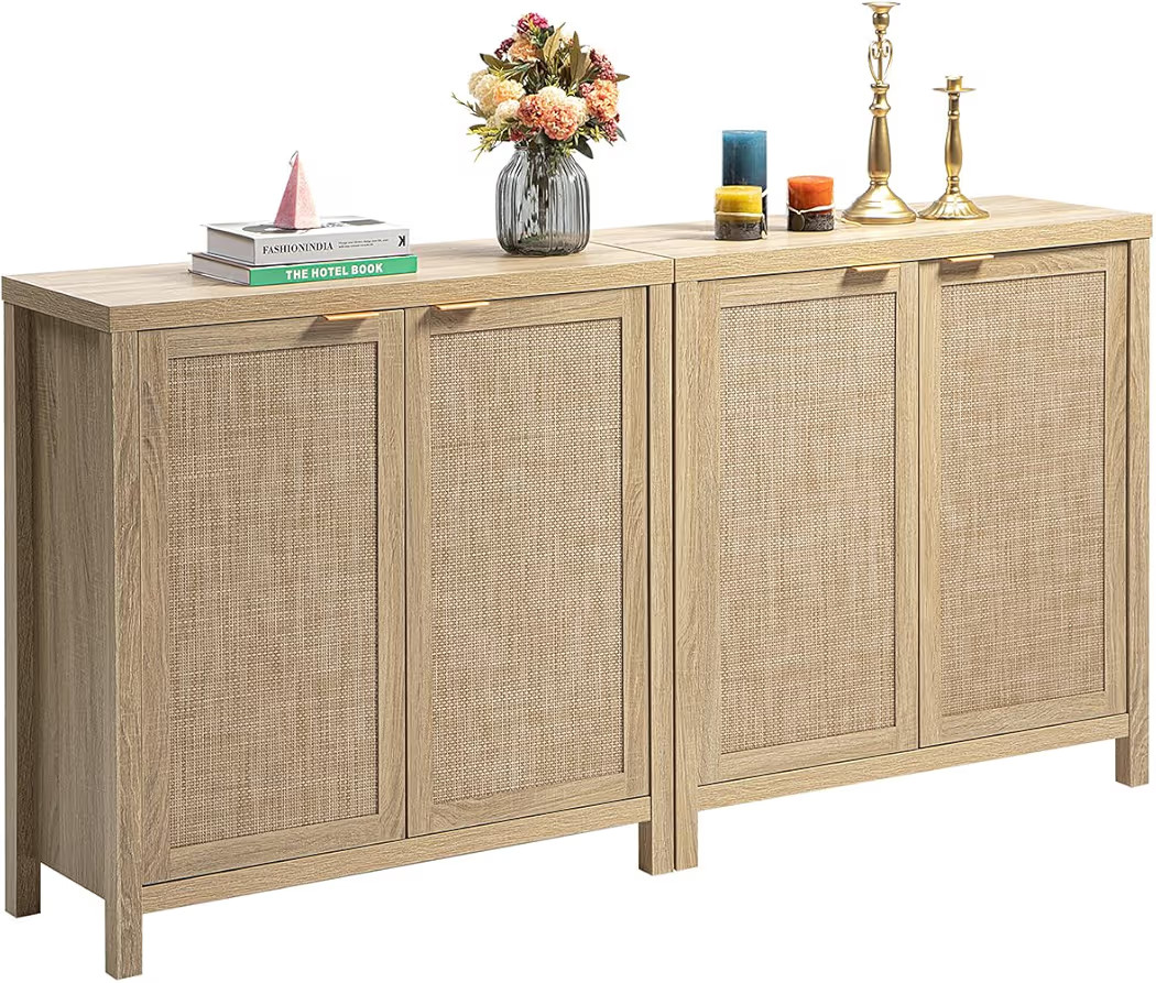 SICOTAS Rattan Sideboard Buffet Cabinet with Large Storage : Boho Credenza Coffee Bar Cabinet wit... | Amazon (US)