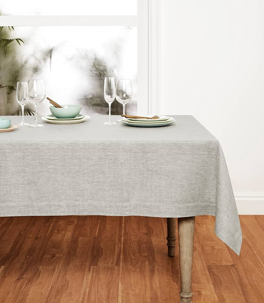 Solino Home Linen Tablecloth Oyster Grey – 60 x 90 Inch Rectangle Tablecloth for Fall, Thanksgi... | Amazon (US)