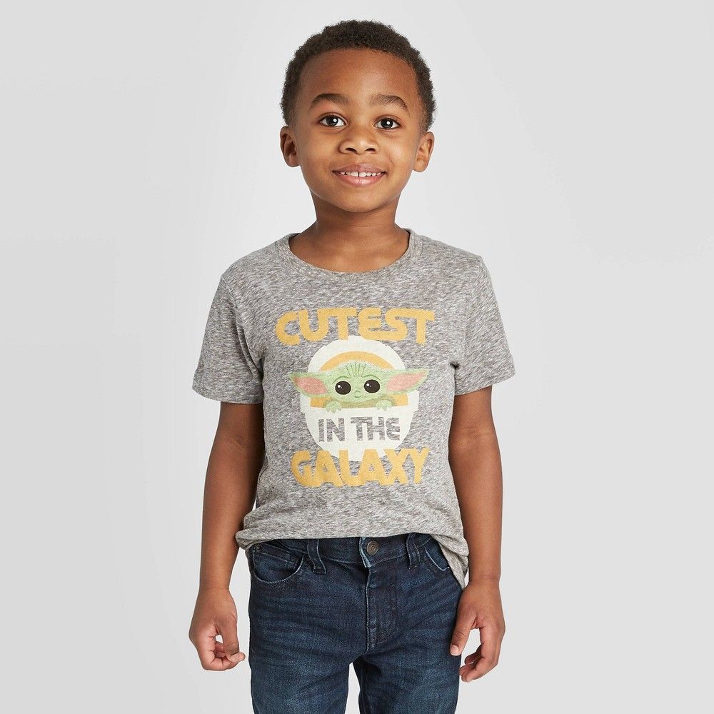 petiteToddler Boys' Star Wars Baby Yoda Short Sleeve T-Shirt - Heather Gray 18M, Gray/Grey | Target