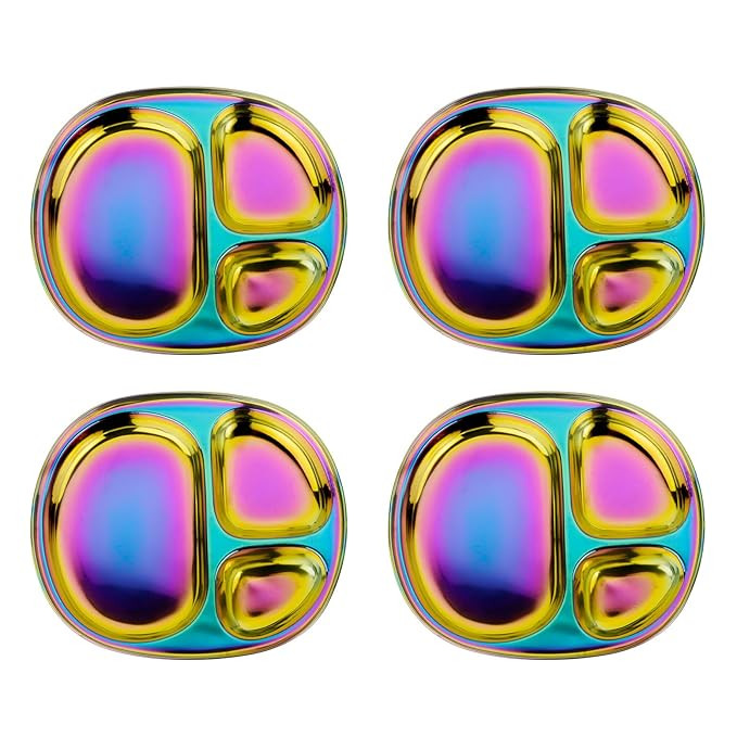 Ahimsa Stainless Steel Kids Divided Plates, Rainbow, 4 Plates | Pediatrician Designed, Food Grade... | Amazon (US)