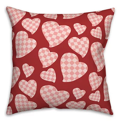 Checkered Hearts Pattern Pillow, Pink/Red, 18L x 18H 1.5W , Polyester | Kirkland's Home | Kirklands