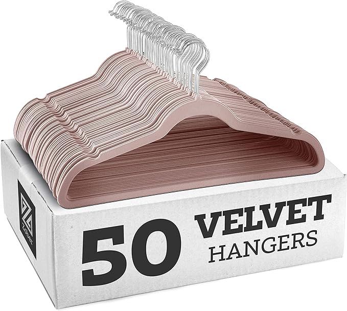 Zober Nonslip Velvet Hangers, Suit Hangers (50 Pack) Ultrathin Space-Saving 360 Degree Swivel Hoo... | Amazon (US)