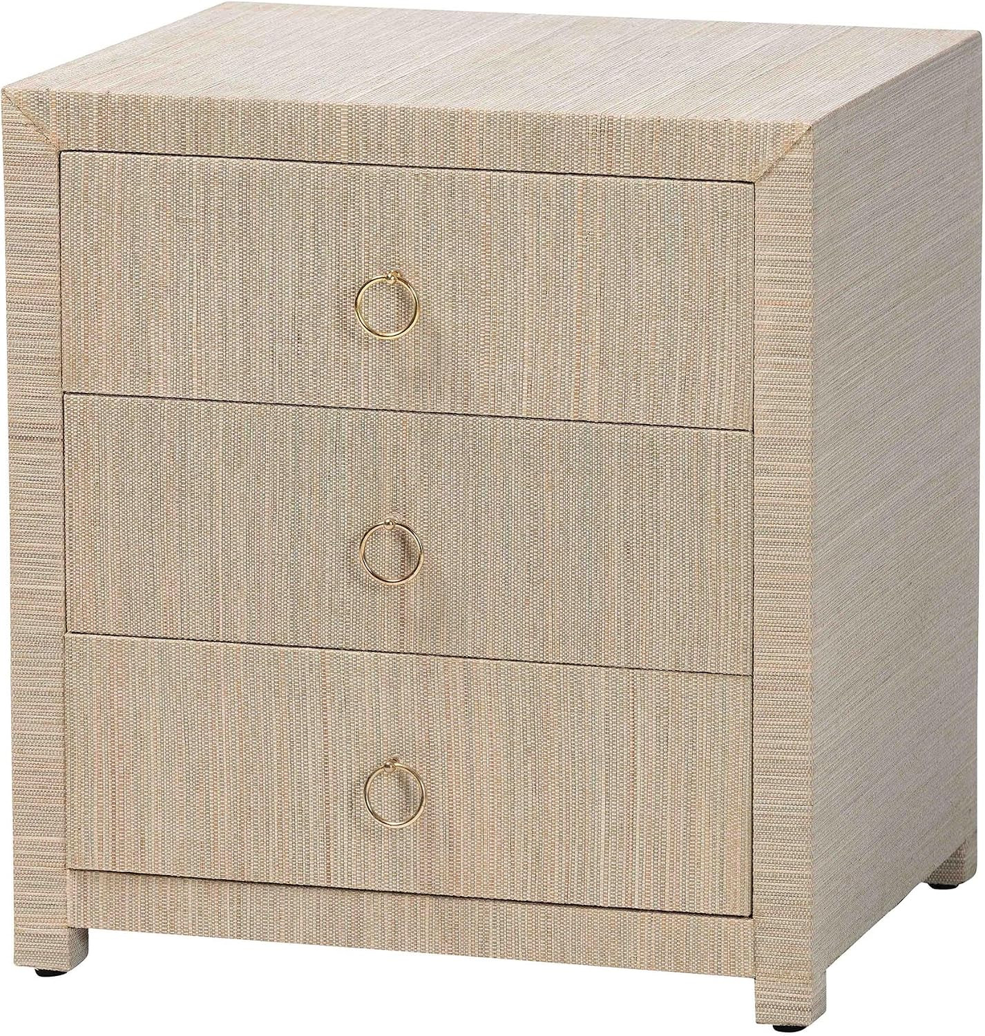 bali & pari Quinn Grasscloth Nightstand, 3-Drawer, Natural/Gold | Amazon (US)