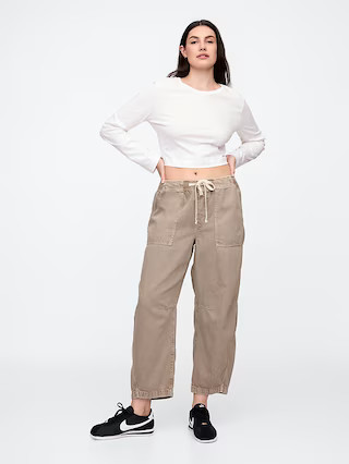 Mid Rise SuperSoft Pull-On Barrel Jeans | Gap Factory