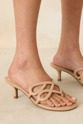Go On, Then Beige Faux Leather Loop Detail Kitten Heel Sandals | Red Dress