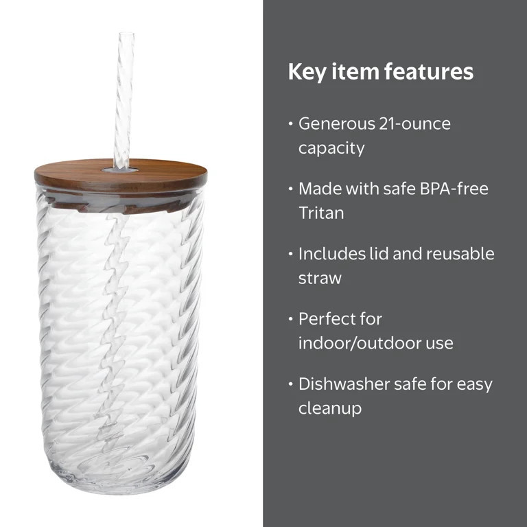 Beautiful by Drew Barrymore 21 oz Clear Tritan Swirl Texture Sipper Tumbler with Lid and Straw | Walmart (US)