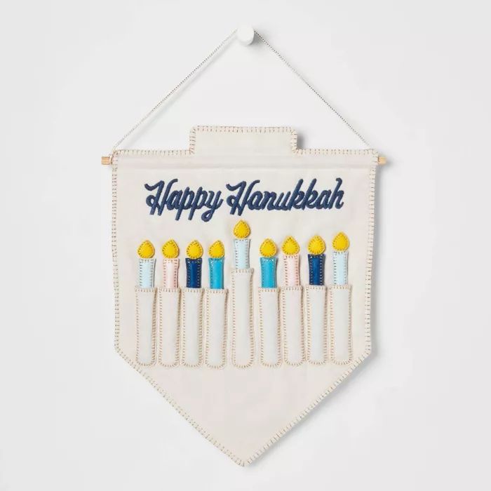 20" x 15" Happy Hanukkah Wall Hanging Menorah Cream - Threshold™ | Target